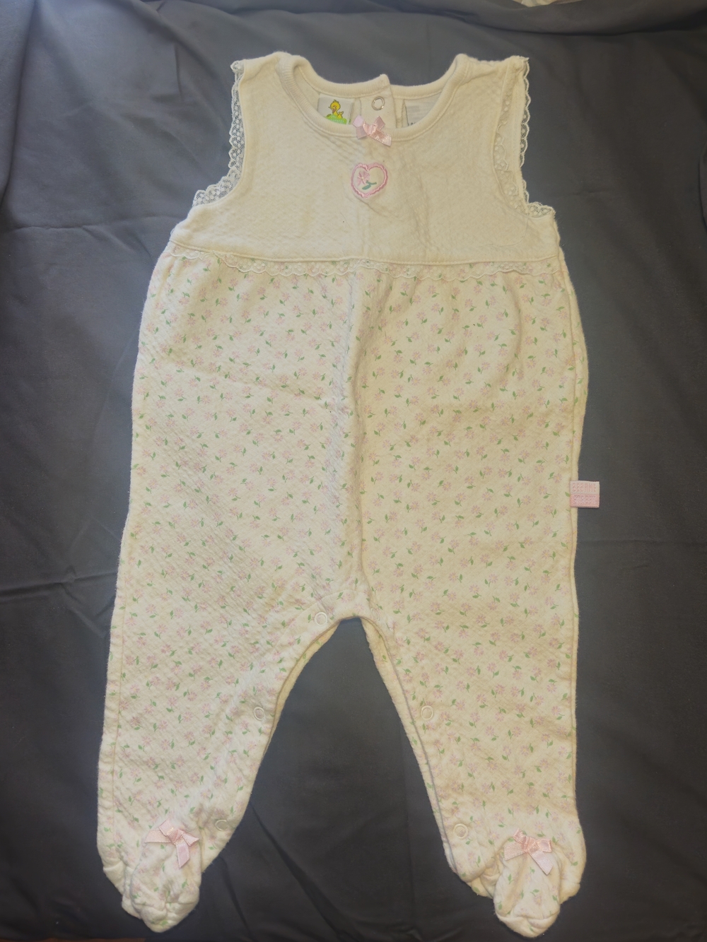 Sesame Street Cream Floral Infant Footed Romper